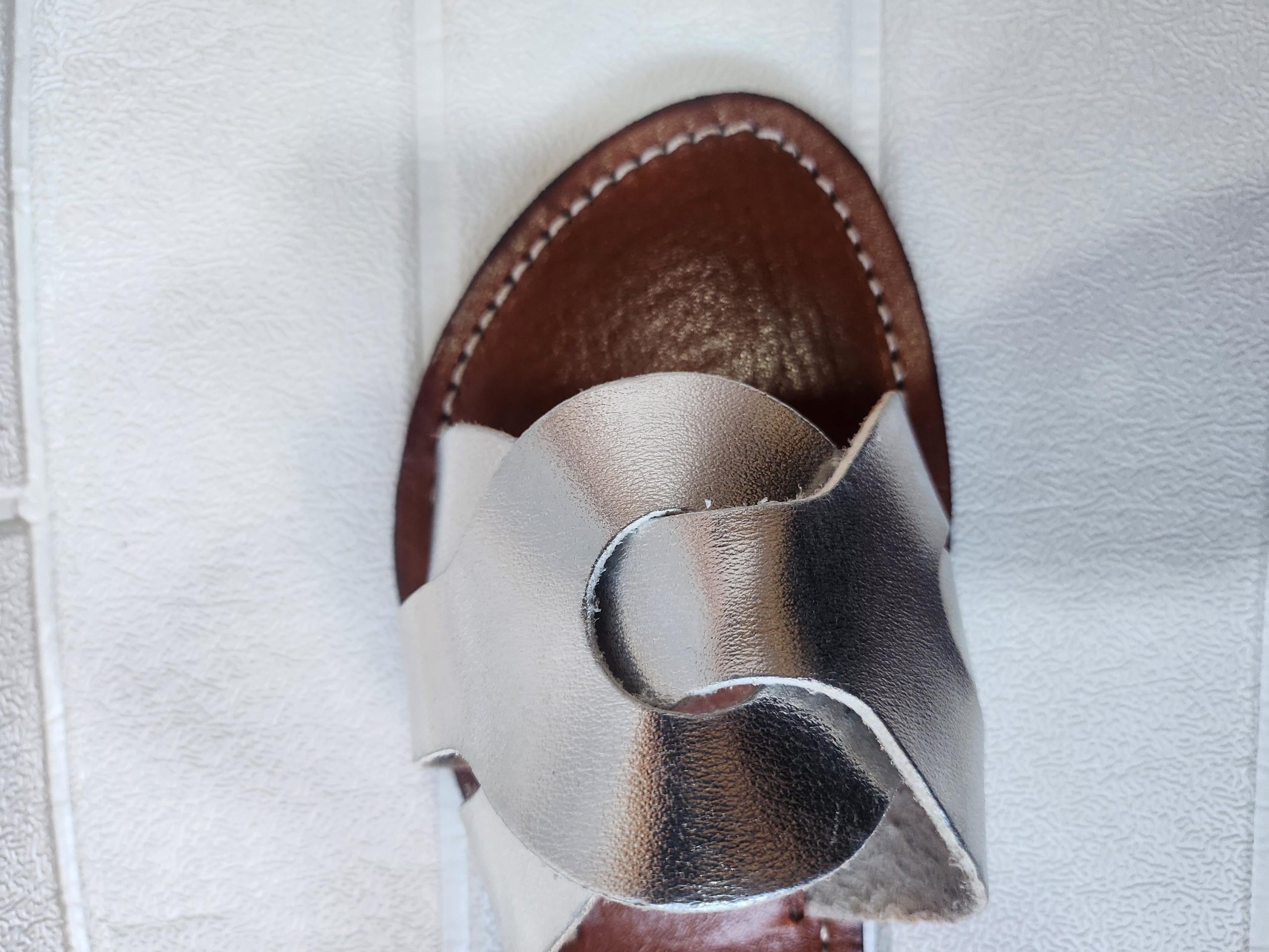 Handmade Moroccan Silver-tone Leather Sandals For Women – Hstyle Slip On Flats – Brown Sole Summer Slides – Boho Leather Slippers