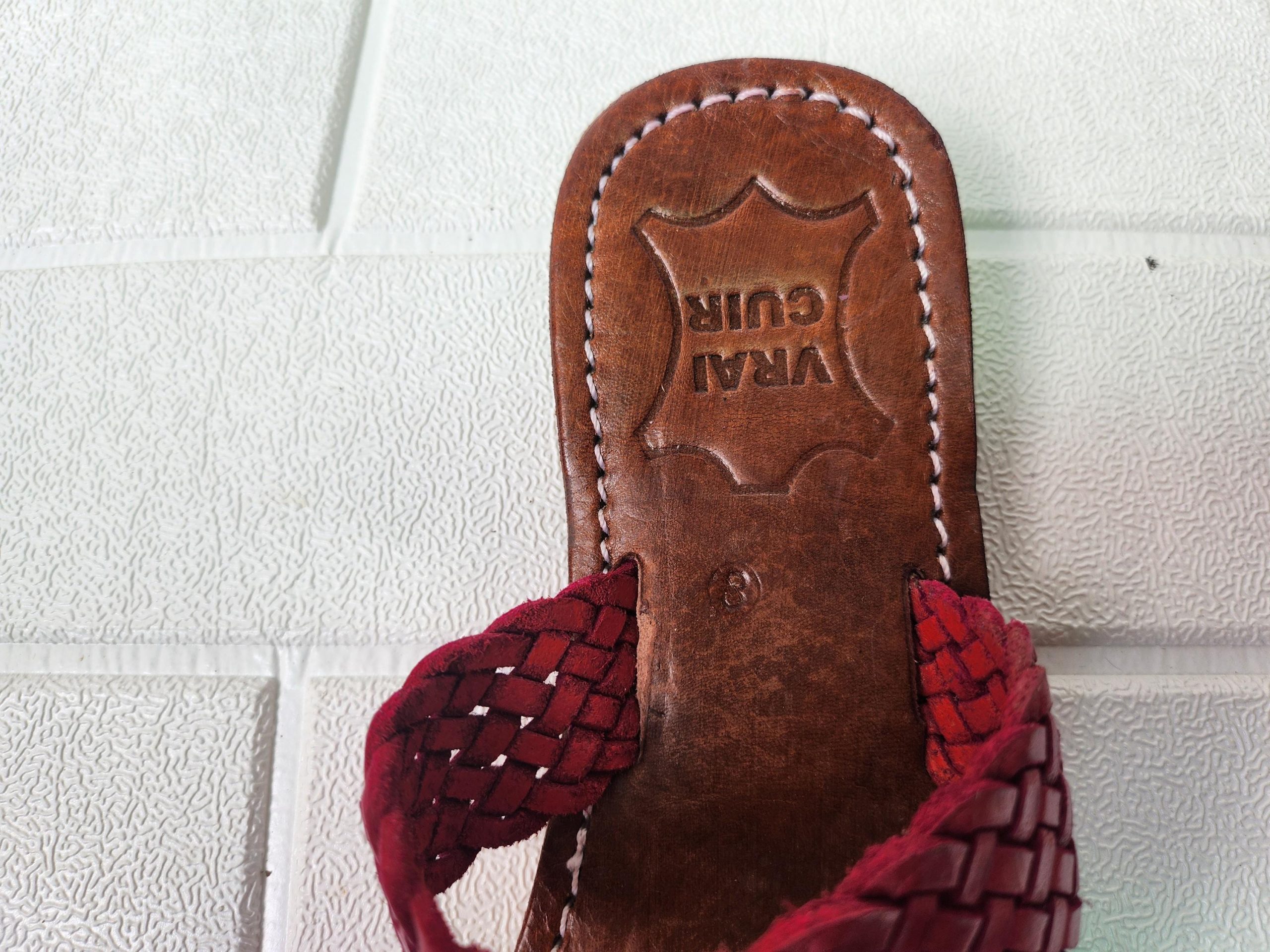 Double Strap Braided Moroccan Sandals For Women – Handmade Red Leather Summer Flats – Artisan Slip-on Shoes 37 To 42 – Real Leather Slides