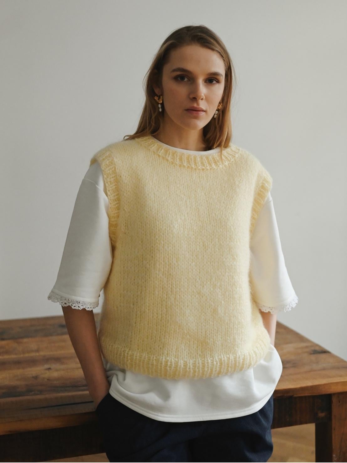 Hand-knitted Mohair Yellow Vest: Women's Cozy Knitwear