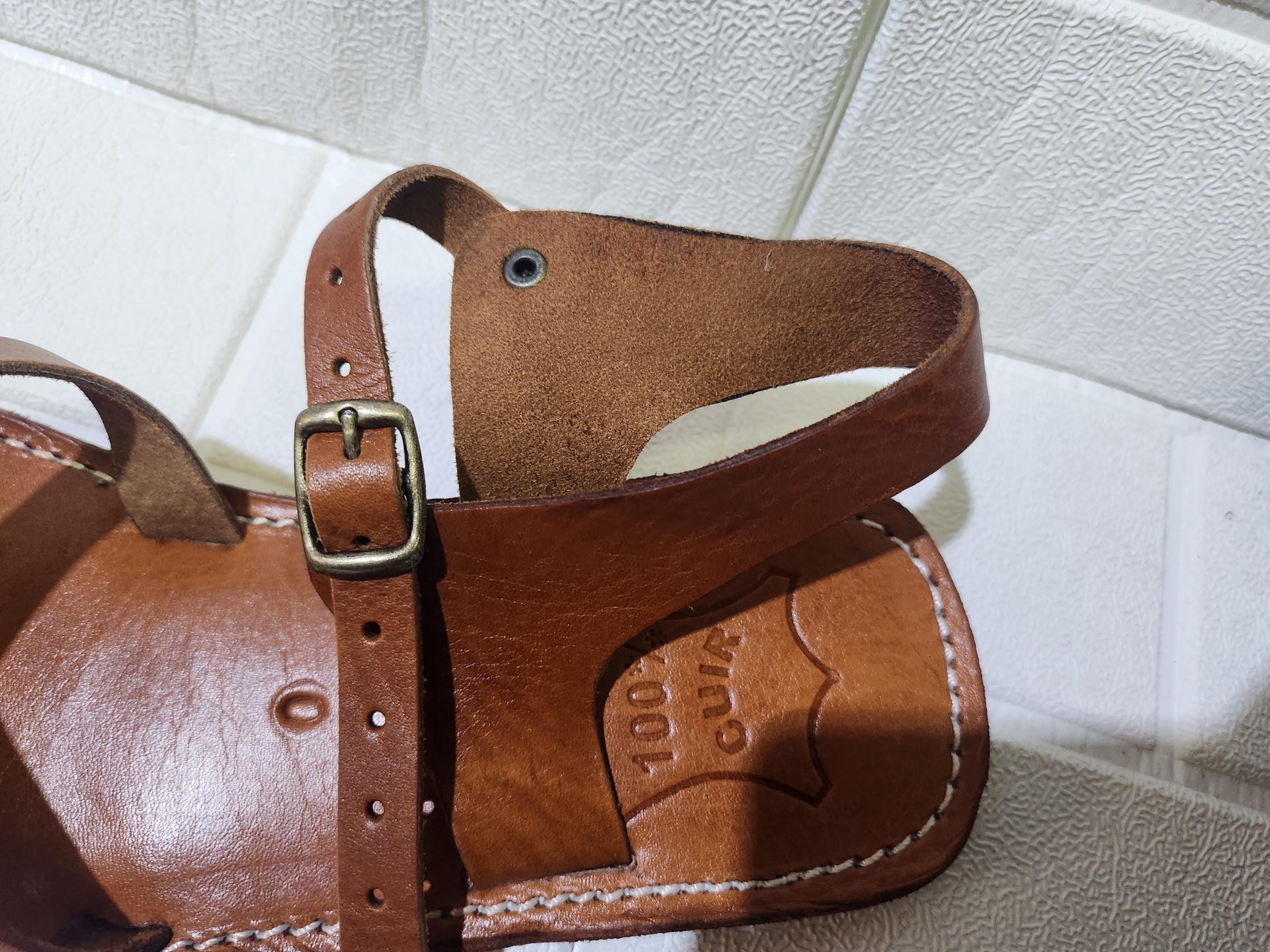 Handmade Moroccan Leather Sandals For Women – Brown Toe Loop Flat Sandals – Genuine Leather Summer Shoes – Buckle Strap Design