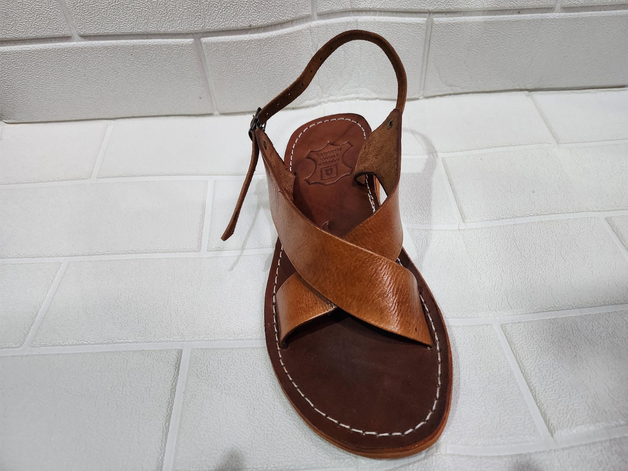 Handmade Moroccan Leather Sandals For Women – Brown Cross Strap Flat Sandals With Ankle Strap, Open Toe Boho Summer Walking Shoes, Gift