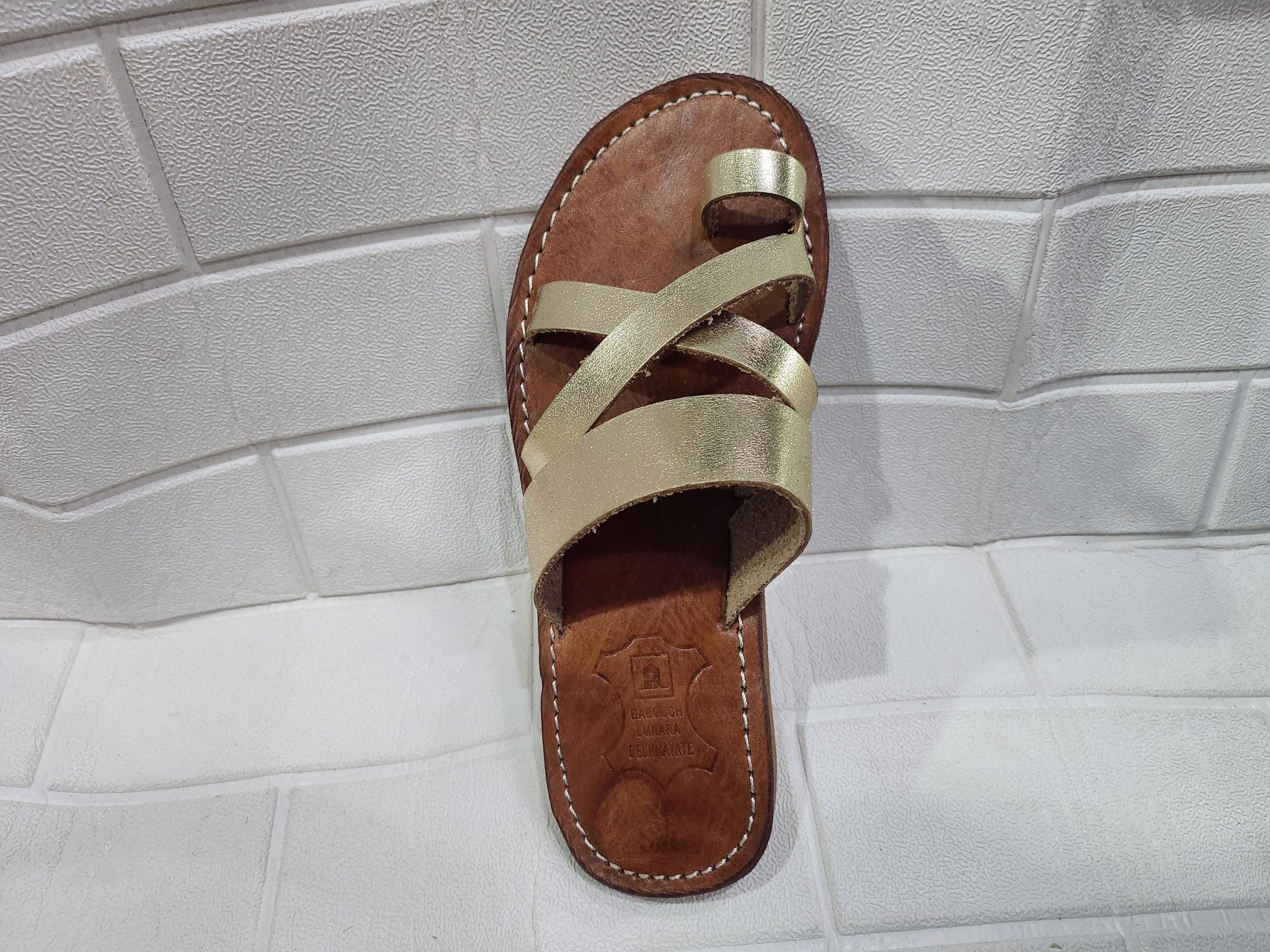 Gold Leather Moroccan Sandals For Women – Handmade Crisscross Flat Summer Shoes – Toe Ring Boho Slip-ons – Metallic Comfy Flats –