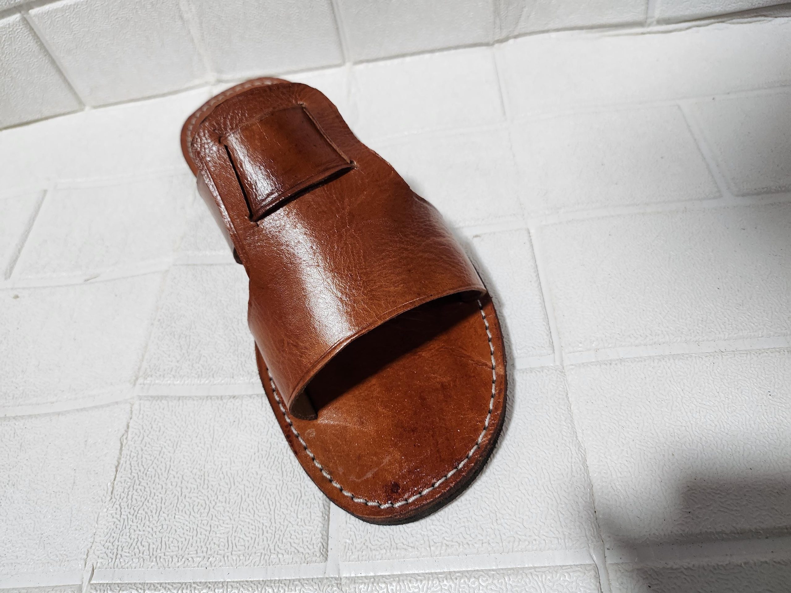 Handmade Moroccan Leather Sandals Men – Brown Artisan Slip On Shoes Gift