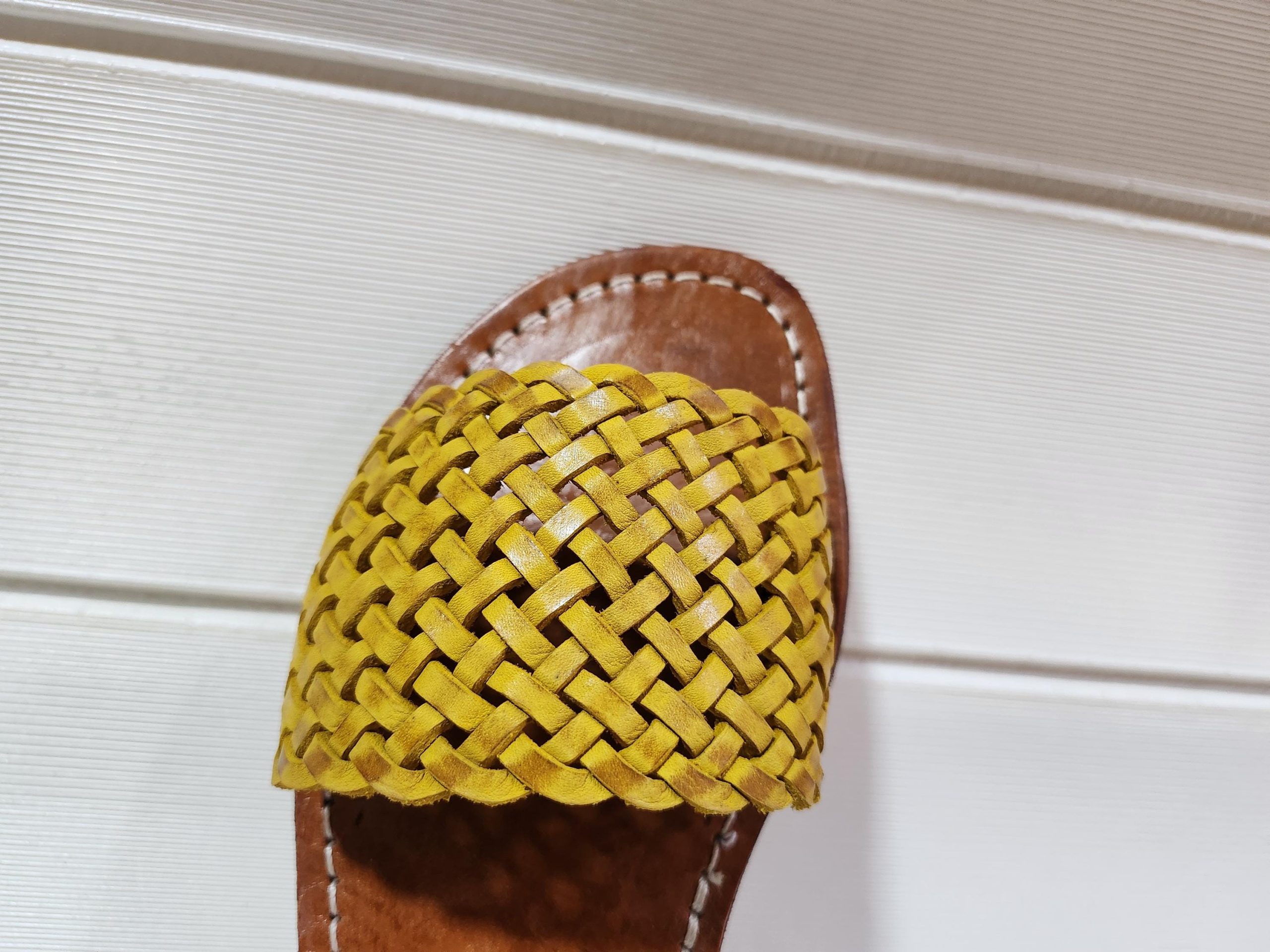 Handmade Moroccan Yellow Leather Sandal For Women – Woven Flats – Bright Summer Boho Shoes – Artisan Braided Leather Slippers – Gift For Her