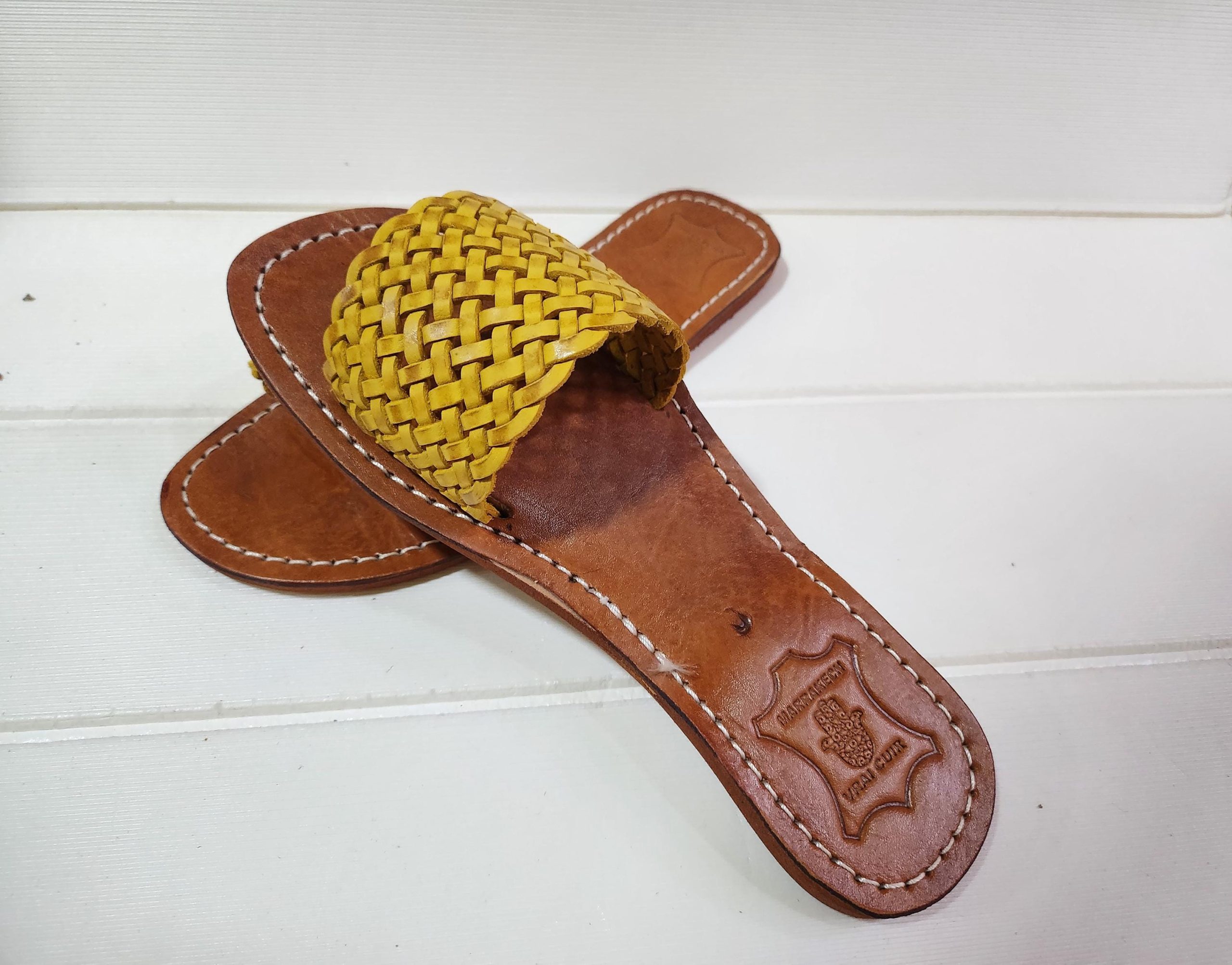 Handmade Moroccan Yellow Leather Sandal For Women – Woven Flats – Bright Summer Boho Shoes – Artisan Braided Leather Slippers – Gift For Her