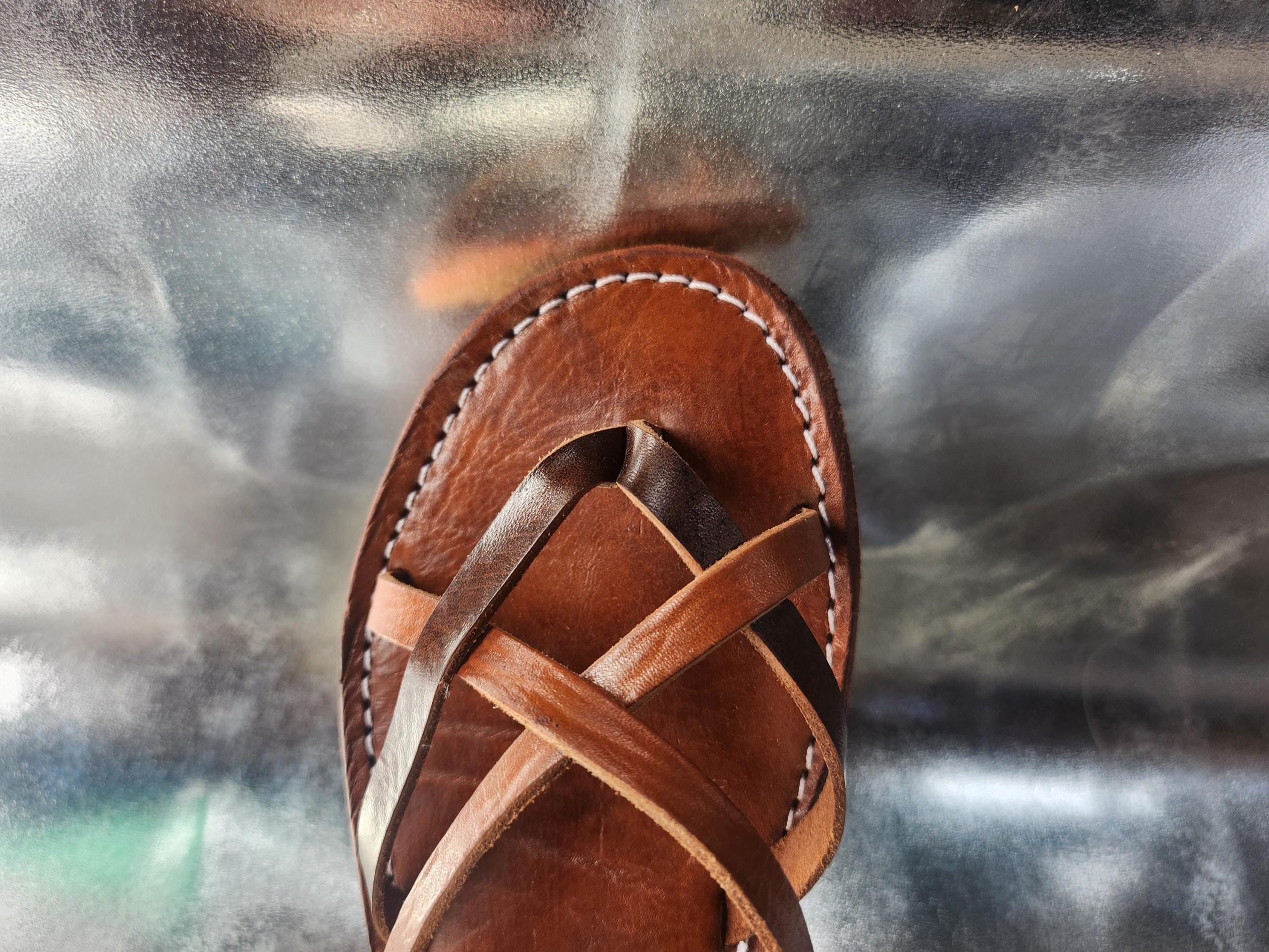 Handmade Moroccan Brown Leather Sandals For Women – Cross Strap Flat Slides – Boho Summer Shoes – Genuine Leather Artisan Footwear –