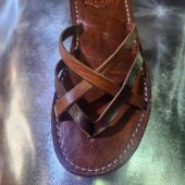 Handmade Moroccan Brown Leather Sandals For Women – Cross Strap Flat Slides – Boho Summer Shoes – Genuine Leather Artisan Footwear –