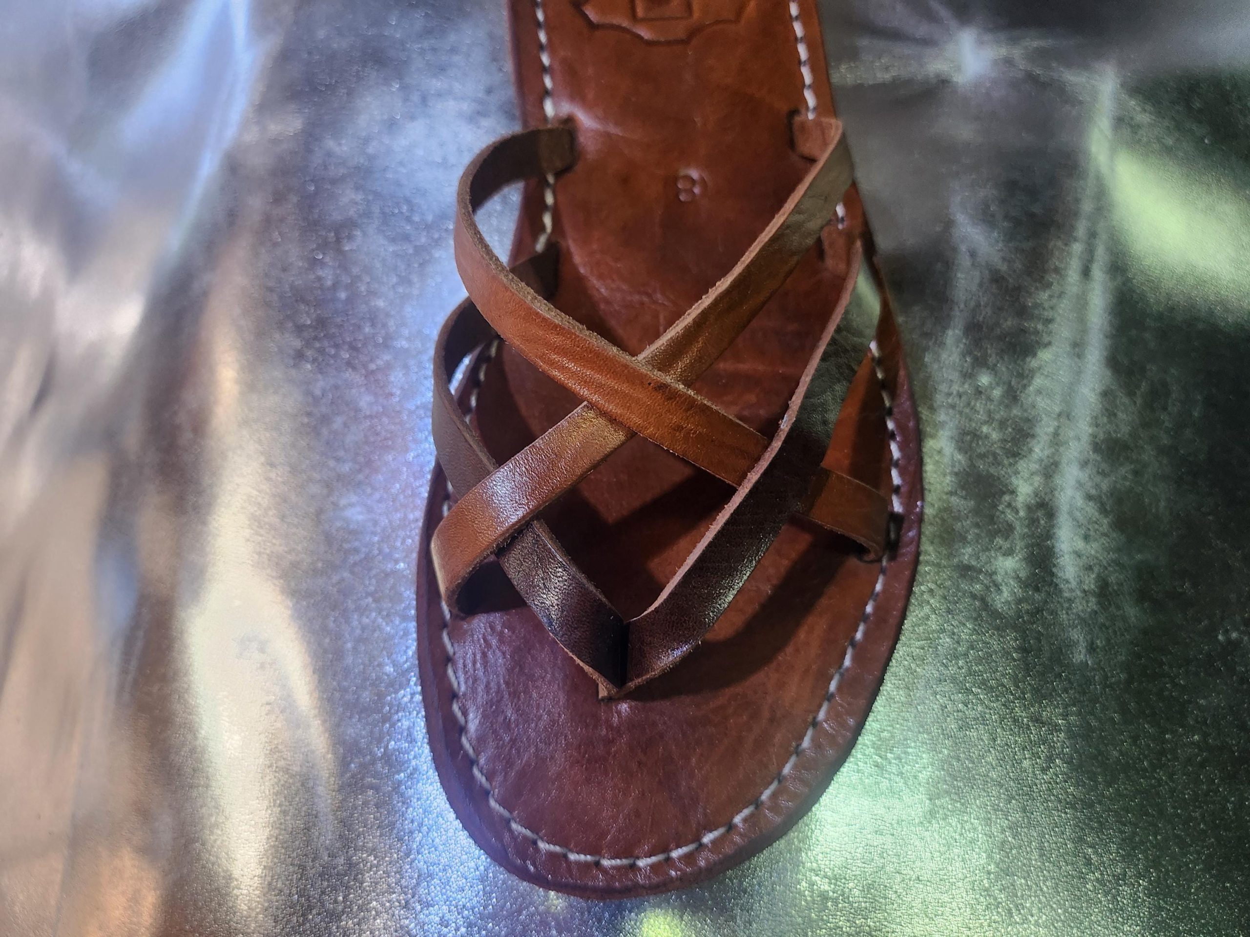 Handmade Moroccan Brown Leather Sandals For Women – Cross Strap Flat Slides – Boho Summer Shoes – Genuine Leather Artisan Footwear –