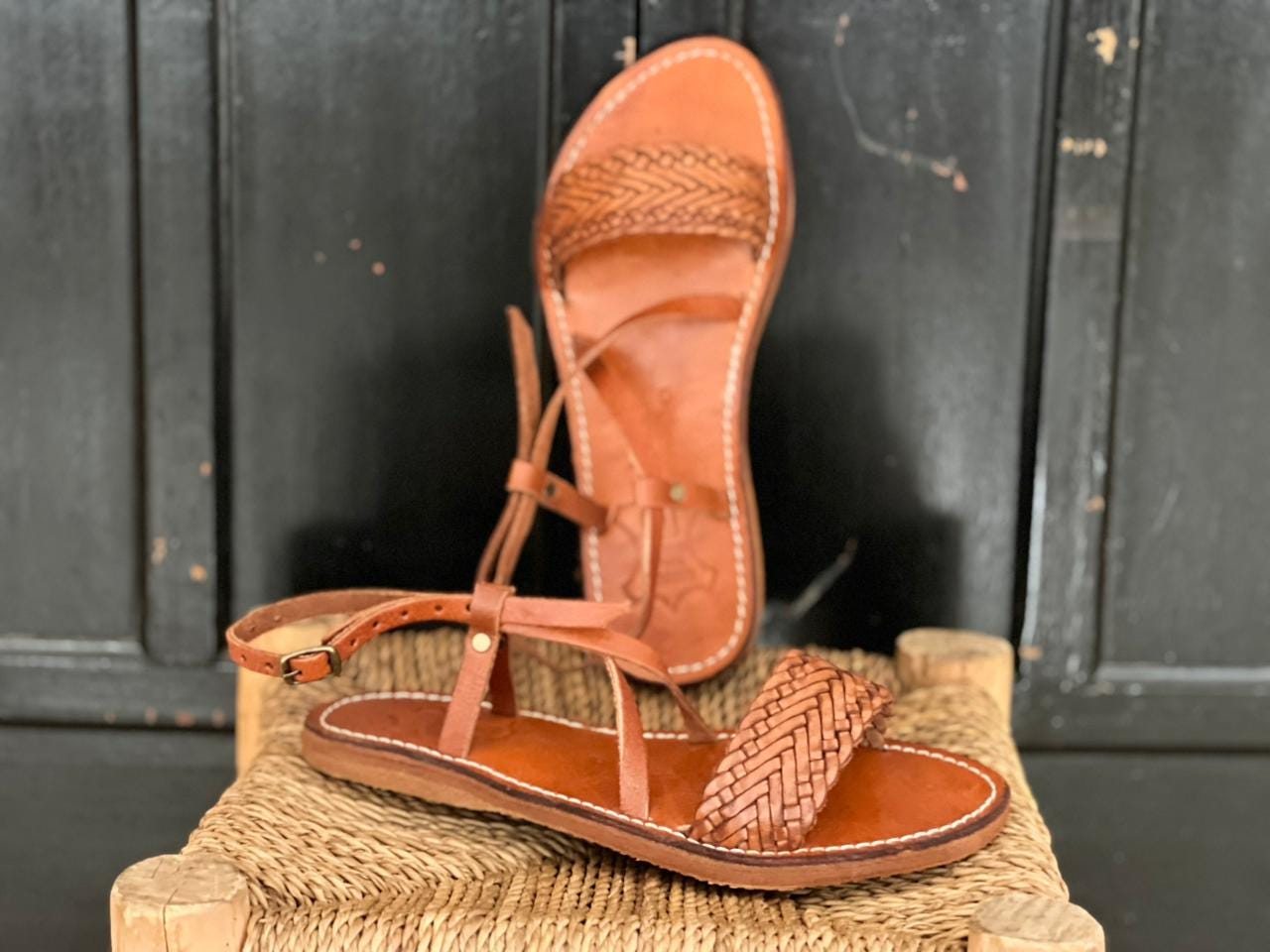 Handmade Moroccan Leather Sandals Women – Brown Flat Strappy Toe Loop Shoes