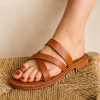 Handmade Moroccan Brown Leather Sandals – Toe Loop Cross Strap Slides Women
